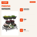 Jardineira Elevada com 7 Caixas e Rodas 100 x 56 x 99 cm Cinzento e Preto — Infografia PT (vantagens)