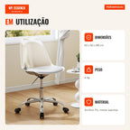 Chaise de Bureau Transparente avec Roulettes, Assise Pivotante et Hauteur Réglable pour Chambre ou Bureau — Infografia PT (em utilização)
