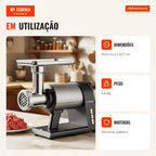 2000W Electric Meat Grinder with Complete Kit and Accessories in Black and Silver — Infografia PT (em utilização)