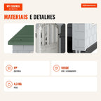 Plastic Dog House with 3 Windows and Lockable Door 75 x 58 x 65 cm Green — Infografia PT (materiais e detalhes)