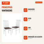 Conjunto de 2 Cadeiras de Refeição com Encosto Ripado e Assento em Madeira Suporta 150 kg Castanho — Infografia PT (vantagens)