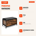 Storage Shoe Bench with Padded Seat and Steel Frame 80 x 40 x 50 cm Dark Brown and Black — Infografia PT (vantagens)