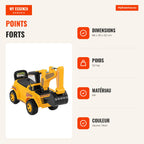 Children's Digger with Adjustable Scoop, Engine Sound and Under-Seat Storage — Infografia FR (vantagens)