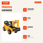 Children's Digger with Adjustable Scoop, Engine Sound and Under-Seat Storage — Infografia PT (vantagens)