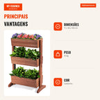 Vaso de Madeira com 3 Níveis Escada com Vasos Destacáveis Regulável para Interior e Exterior 71 x 38 x 105 cm — Infografia PT (vantagens)