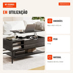 Lift-Top Coffee Table with Hidden Compartment and Storage – Grey — Infografia PT (em utilização)