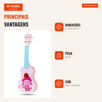 Ukelele 21 Polegadas Infantil Rosa 4 Cordas Nylon 12 Trastes Iniciantes — Infografia PT (vantagens)