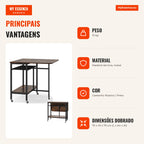 Mesa Plegável Extensível com Rodas, Botelleiro e Arrumação Castanho Rústico — Infografia PT (vantagens)
