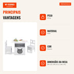 Ensemble enfant 2 en 1 Table et Chaises avec Maison pour Chats et Bacs en Tissu Blanc — Infografia PT (vantagens)