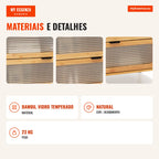 Cómoda 3 Gavetas Bambu com Frente Vidro Temperado Estriado 80x40x78.5cm — Infografia PT (materiais e detalhes)