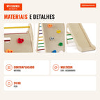 3-in-1 Indoor Climbing Set with Slide, Climbing Wall and Wooden Ladder — Infografia PT (materiais e detalhes)