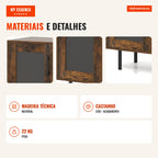Meuble à Vin avec 3 Compartiments Ouverts et Support Verres 95 x 35 x 98 cm Marron — Infografia PT (materiais e detalhes)