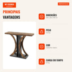 Industrial Rectangular Console Table with Geometric Frame Rustic Brown — Infografia PT (vantagens)