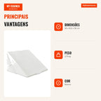 Almofada em Cunha com Forro Removível para Apoio Elevado na Cama Branco 58 x 50,5 x 36 cm — Infografia PT (vantagens)