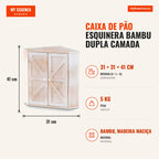 Corner Bamboo Bread Box Double Layer with Adjustable Shelf White — Infografia PT (medidas)