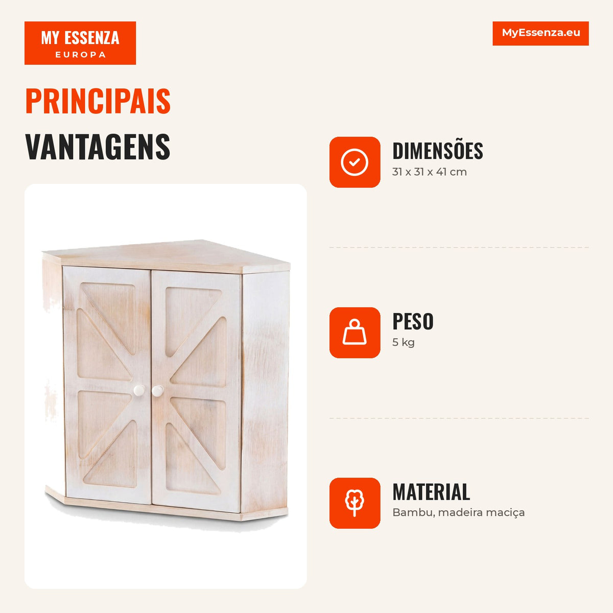 Corner Bamboo Bread Box Double Layer with Adjustable Shelf White — Infografia PT (vantagens)