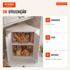 Corner Bamboo Bread Box Double Layer with Adjustable Shelf White — Infografia PT (em utilização)