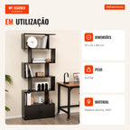 Estante em Forma de S com 6 Níveis e Portas - Design Moderno para Sala, Quarto e Escritório — Infografia PT (em utilização)