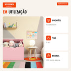 Pink Toy Chest with Dual Lid as Bench and Storage 74x39x52cm — Infografia PT (em utilização)