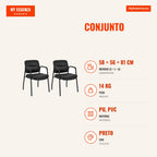 Set of 2 Upholstered Reception Chairs with Integrated Arms in Mixed Synthetic Leather Black — Infografia PT (medidas)