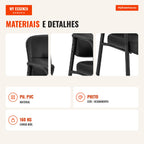 Set of 2 Upholstered Reception Chairs with Integrated Arms in Mixed Synthetic Leather Black — Infografia PT (materiais e detalhes)