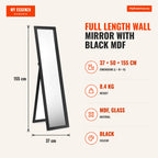 Espelho de Corpo Inteiro de Parede com Moldura Madeira MDF Preta 37x50x155cm para Quarto e Sala — Infografia EN (medidas)