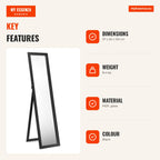 Espelho de Corpo Inteiro de Parede com Moldura Madeira MDF Preta 37x50x155cm para Quarto e Sala — Infografia EN (vantagens)