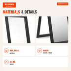 Espelho de Corpo Inteiro de Parede com Moldura Madeira MDF Preta 37x50x155cm para Quarto e Sala — Infografia EN (materiais e detalhes)