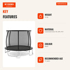 Outdoor Trampoline 366cm with Safety Net Ladder Curved Legs Black — Infografia EN (vantagens)