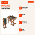 Foldable Foosball Table Compact with Sturdy Handle, 2 Balls and Scoreboard — Infografia PT (vantagens)