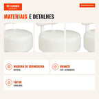 Jogo de 2 Otomanas com Encosto em Madeira de Borracha e Espuma Densa - 150 kg — Infografia PT (materiais e detalhes)