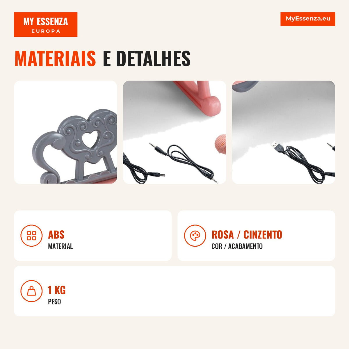 Piano 25 Teclas Infantil com Atril e Microfone Rosa | Aprendizagem Musical 3+ — Infografia PT (materiais e detalhes)