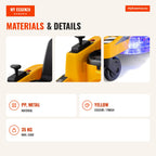 Tractor Cortador de Relva 12V para Crianças com Duplo Controlo e Luzes LED — Infografia EN (materiais e detalhes)