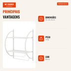 Porte-serviettes mural avec barre et 2 étagères en fer chromé blanc — Infografia PT (vantagens)
