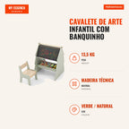 Cavalete de Arte Infantil com Banquinho - Quadro Dupla Face e Suporte Papel Verde — Infografia PT (medidas)