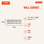 Wall Cabinet with 4 Compartments and 5 Double Hooks 72x15.5x23cm White — Infografia EN (medidas)