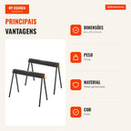 Set 2 Cavaletes Dobráveis para Serrar com Apoios e 4 Ganchos - 500kg Capacidade 94x47x74cm Preto — Infografia PT (vantagens)
