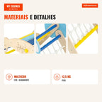Foldable Triangular Climbing Set with Slide and Rope Ladder – Montessori Toy — Infografia PT (materiais e detalhes)