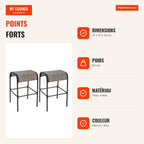 Lot de 2 tabourets de bar en métal avec assise en tissu incurvé 76 cm hauteur marron — Infografia FR (vantagens)