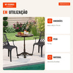 Mesa de Jantar Redonda para Exterior com Textura Gravada e Superfície Pintada 60,5 x 60,5 x 73 cm Bronze — Infografia PT (em utilização)