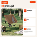 Folding Camping Chair Double Triangle Base 150kg with Carry Bag Brown 51x54x66cm — Infografia PT (em utilização)