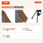 Folding Camping Chair Double Triangle Base 150kg with Carry Bag Brown 51x54x66cm — Infografia PT (materiais e detalhes)