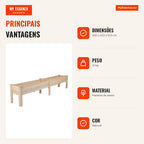 Jardineira Elevada de Madeira Rectangular com Drenagem para Horta Urbana — Infografia PT (vantagens)