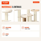Árvore para Gatos 174cm com 4 Postes Arranhadores Sisal e Plataformas Felpa Centro Atividades — Infografia EN (materiais e detalhes)