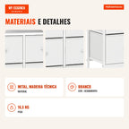 Chest of Drawers with RGB LED Lights, Charging Station and 9 Foldable Drawers for TV up to 58" — Infografia PT (materiais e detalhes)