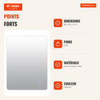Rectangular Mirror 80 x 60 cm with Adjustable Lighting and Anti-Fog Function — Infografia FR (vantagens)