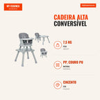 Cadeira Alta Conversível 6 em 1 para Bebé com Bandeja e Almofada Desmontáveis 58x58x98 cm — Infografia PT (medidas)