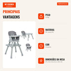 Cadeira Alta Conversível 6 em 1 para Bebé com Bandeja e Almofada Desmontáveis 58x58x98 cm — Infografia PT (vantagens)