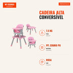 6-in-1 Convertible High Chair for Baby with Removable Tray and Cushion 58x58x98 cm — Infografia PT (medidas)