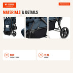Foldable Double Baby Stroller with Seats, Canopy and Safety Harnesses — Infografia EN (materiais e detalhes)